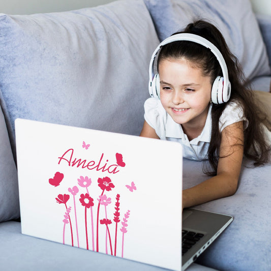 Personalized Name Stickers with Butterflies and Flowers - Reliable Name Wall Decals for Girls - Durable Name Decals for Walls Furniture Laptop - Cute Name Decal