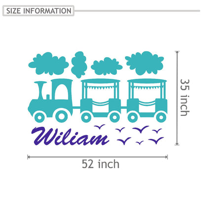 Personalized Name Stickers with Train Birds Clouds - Reliable Custom Name Stickers for Kids Bedroom - Easily-Applied Name Decals for Walls Doors Laptops