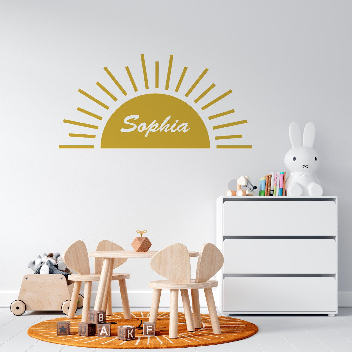 Personalized Name Stickers with Sun and Rays - Fade-Resistant Custom Name Stickers for Furniture Walls Laptops - Stunning Name Wall Decals for Girls and Boys