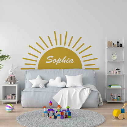 Personalized Name Stickers with Sun and Rays - Fade-Resistant Custom Name Stickers for Furniture Walls Laptops - Stunning Name Wall Decals for Girls and Boys