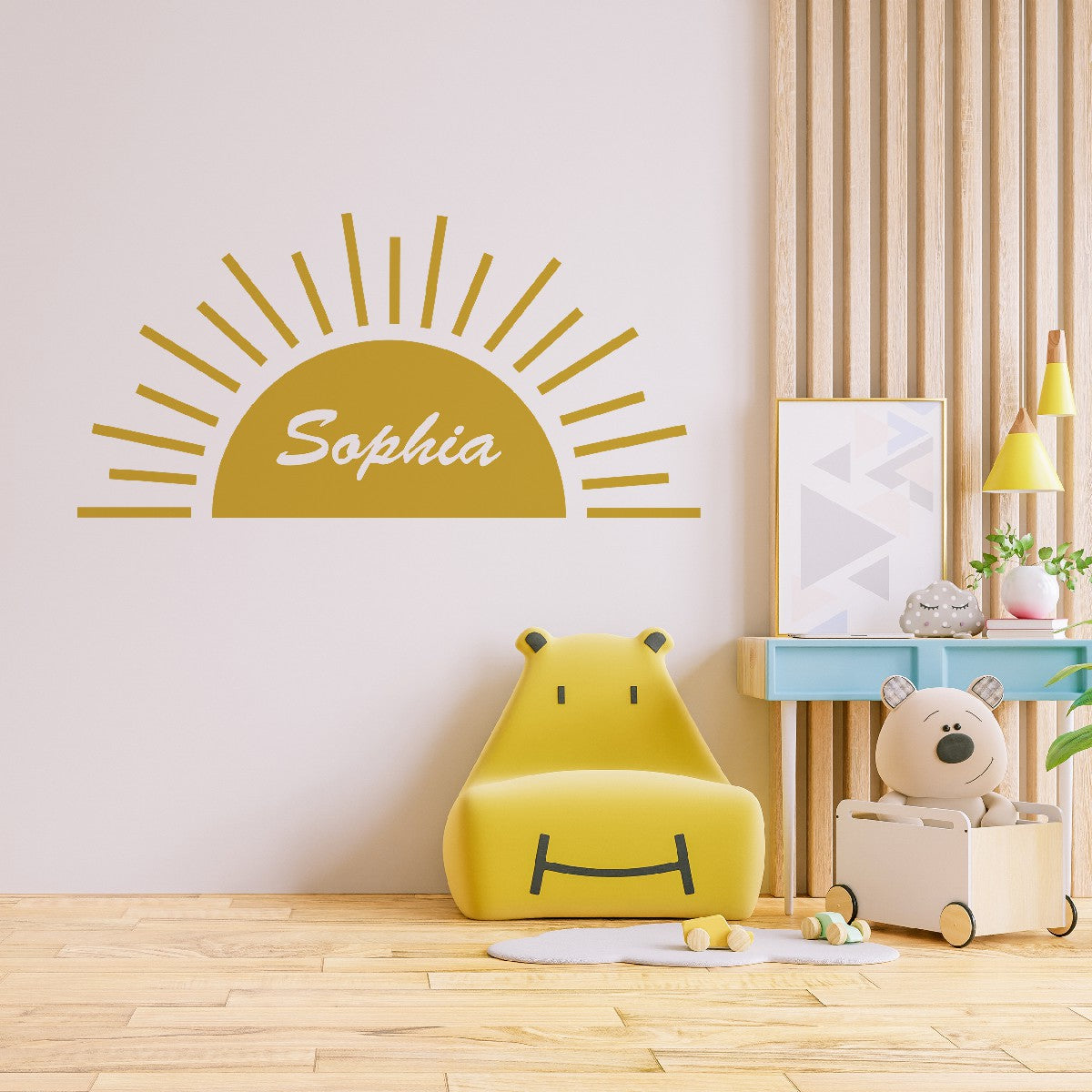 Personalized Name Stickers with Sun and Rays - Fade-Resistant Custom Name Stickers for Furniture Walls Laptops - Stunning Name Wall Decals for Girls and Boys