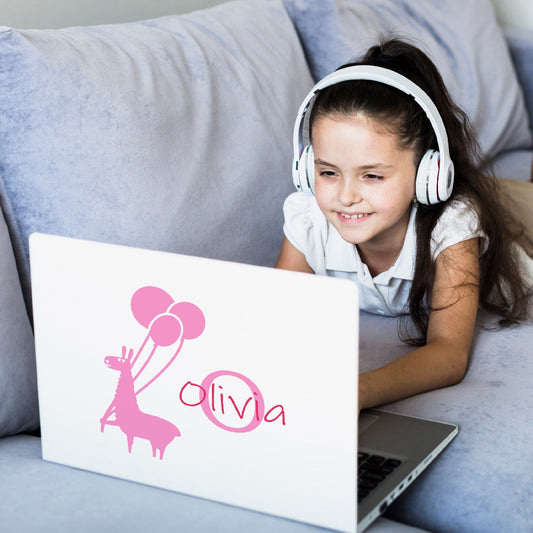 Personalized Name Stickers with Giraffe Balloons - Easily-Applied Custom Name Stickers for Kids Bedroom Laptop Furniture - Cute Name Wall Decals for Girls and Boys 