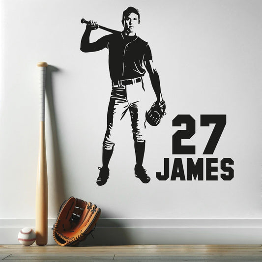 Personalized Baseball Player Wall Decal - Custom Baseball Player Wall Decal - Baseball Decals for Boys Room - Baseball Player Decal Wall - Sport Wall Decals