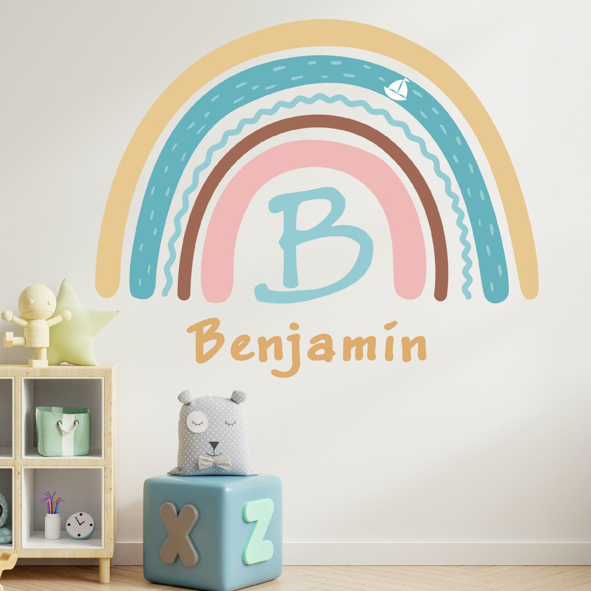 Rainbow Boho Kids Room Decor for Girls' Rooms - Rainbow Boho Colorful Sticker with Initial Letter and Custom Name -  Boho Rainbow Decorations