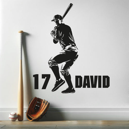 Custom Name Wall Decal with Baseball Player - Baseball Wall Mural - Baseball Name Tag Stickers - Baseball Wall Decals - Baseball Decals for Boys Room