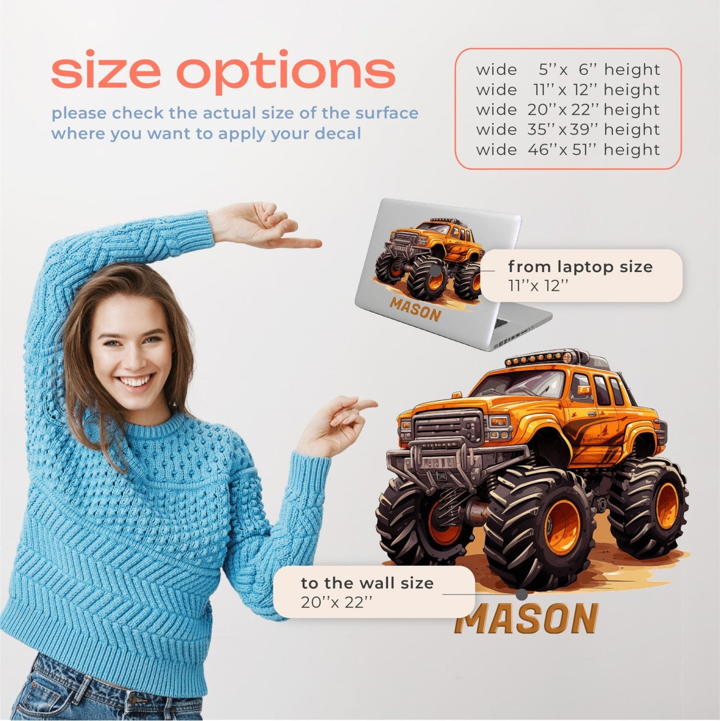 Monster Jam Wall Decals for Boys Room - Colored Wall Decal Truck - Custom Name Stickers for Wall with Monster Truck - Monster Truck Wall Art