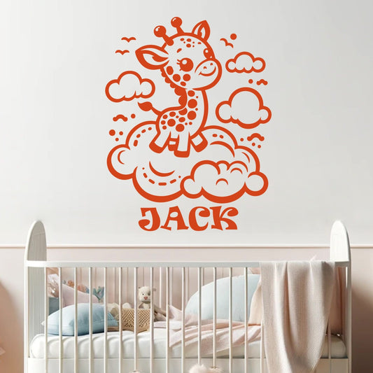 Giraffe Wall Decal - Personalized Name Decal, Kids Room Decor - Giraffe Stickers for Wall - Giraffe Stickers with Custom Name - Personalized Animal Wall Decals