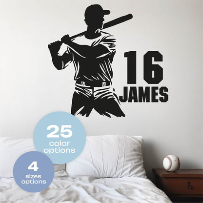 Personalized Baseball Player Wall Decals for Boys - Baseball Decal Bedroom - Custom Baseball Name Decal - Baseball Wall Name Decor - Custom Baseball Sticker