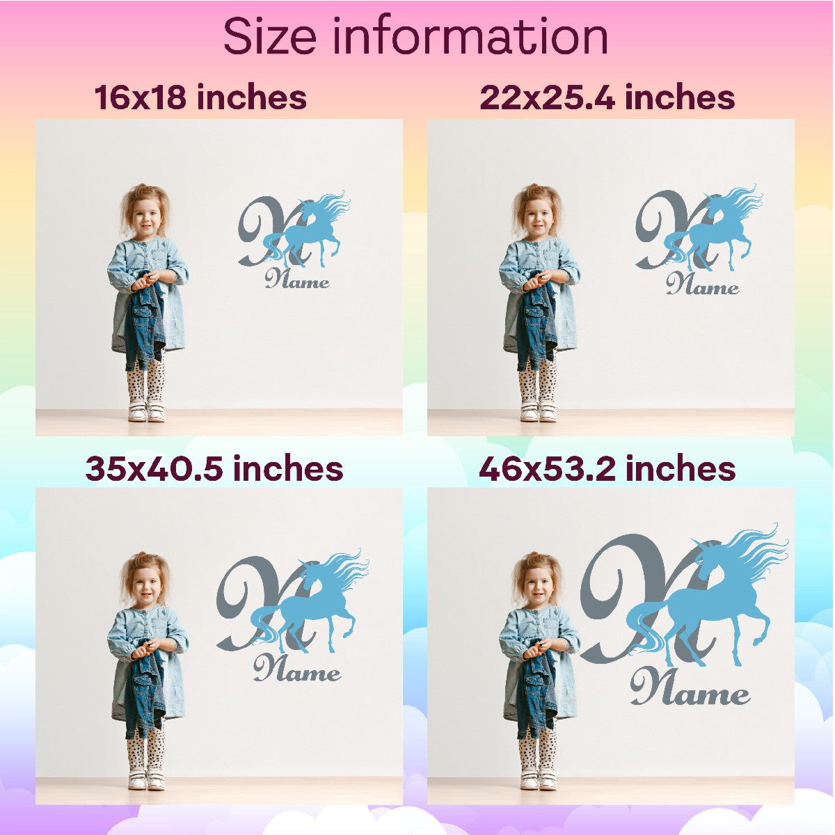 Personalized Unicorn Monogram Wall Decals - Elevate Kids' Rooms with Custom Vinyl Stickers - Magical Designs, Name Monograms, and Enchanting Imagery for Room Decor