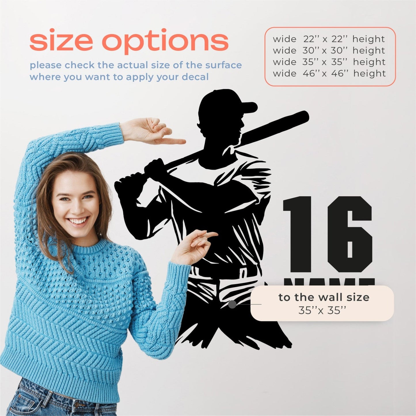 Personalized Baseball Player Wall Decals for Boys - Baseball Decal Bedroom - Custom Baseball Name Decal - Baseball Wall Name Decor - Custom Baseball Sticker