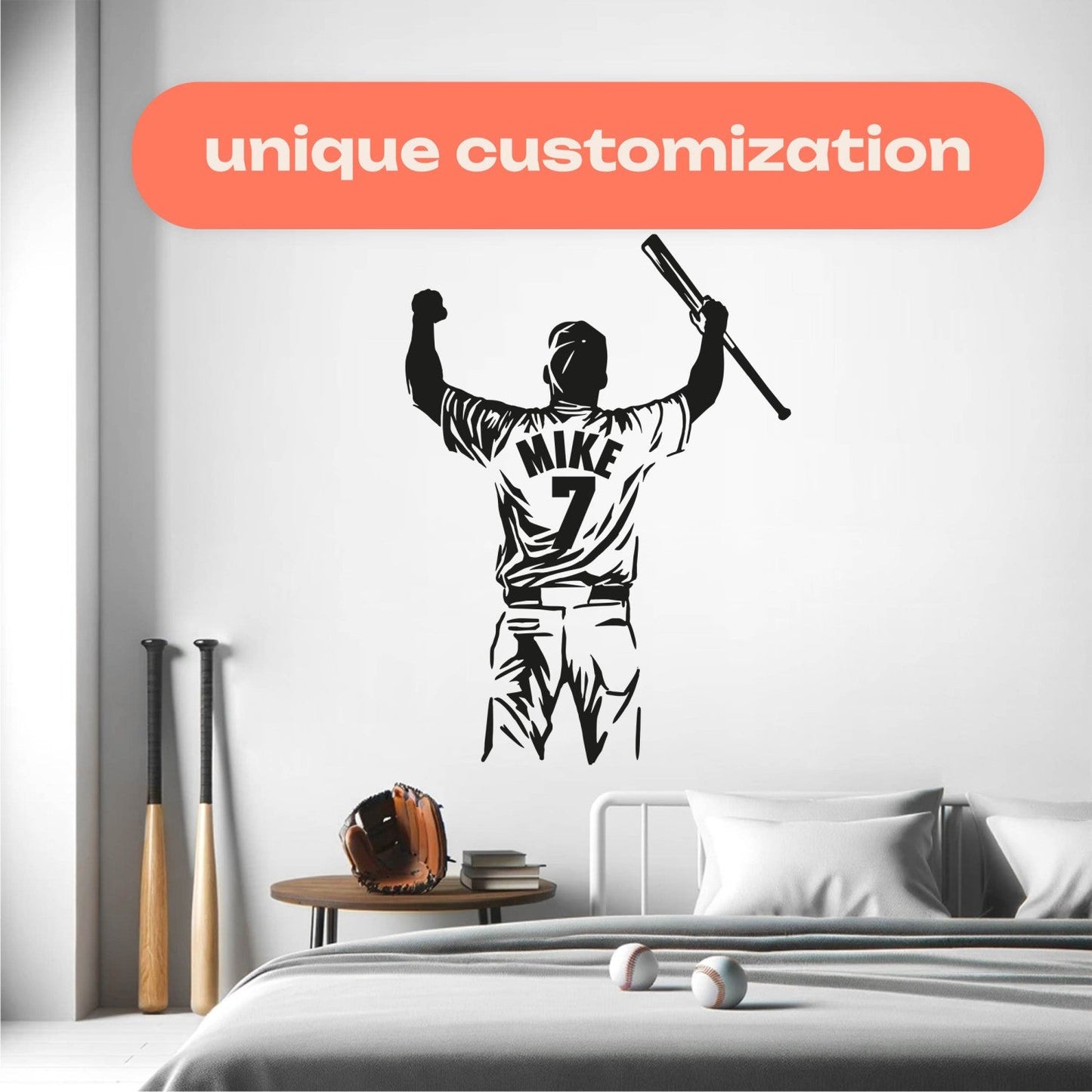 Custom Baseball Player Wall Decal - Baseball Player Decal Wall - Custom Name Baseball Wall Decal - Custom Baseball Sticker - Baseball Wall Decal Personalized