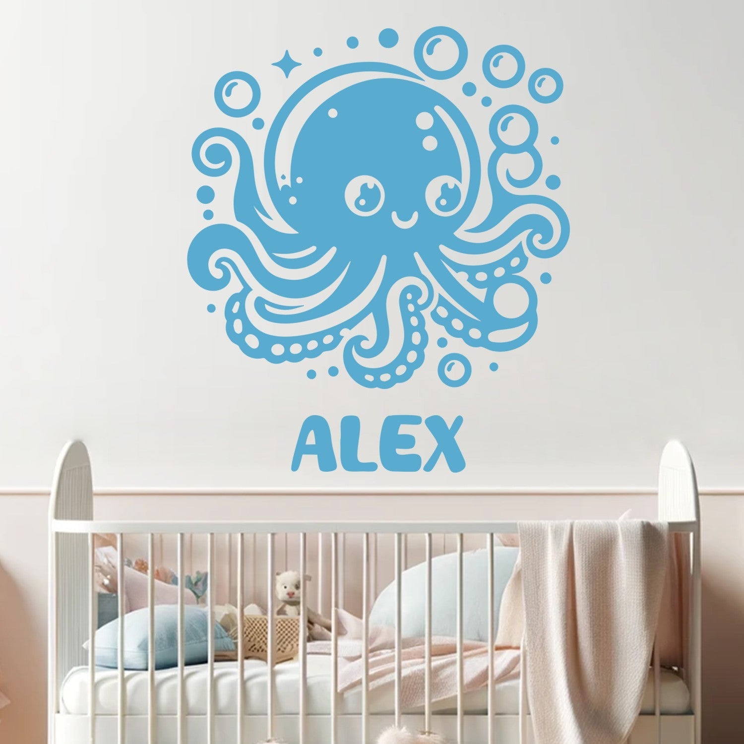 Wall Decals Octopus - Personalized Name Wall Decal - Octopus Wall Decal - Animal Wall Decals for Nursery - Personalized Wall Decals with Custom Name Design 01