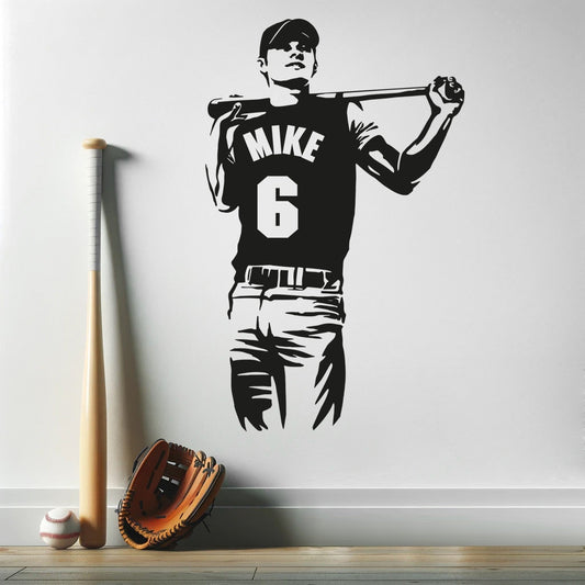 Baseball Wall Decal with Name - Custom Baseball Player Wall Decal - Vinyl Wall Decals with Baseball Player - Baseball Decals for Boys Room