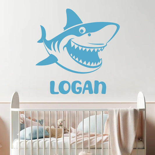 Nursery Wall Decal with Animal Stickers - Cusrtom Shark Stickers for Wall with Name - Nursery Decals for Kids Room Decor - Animals Wall Stickers