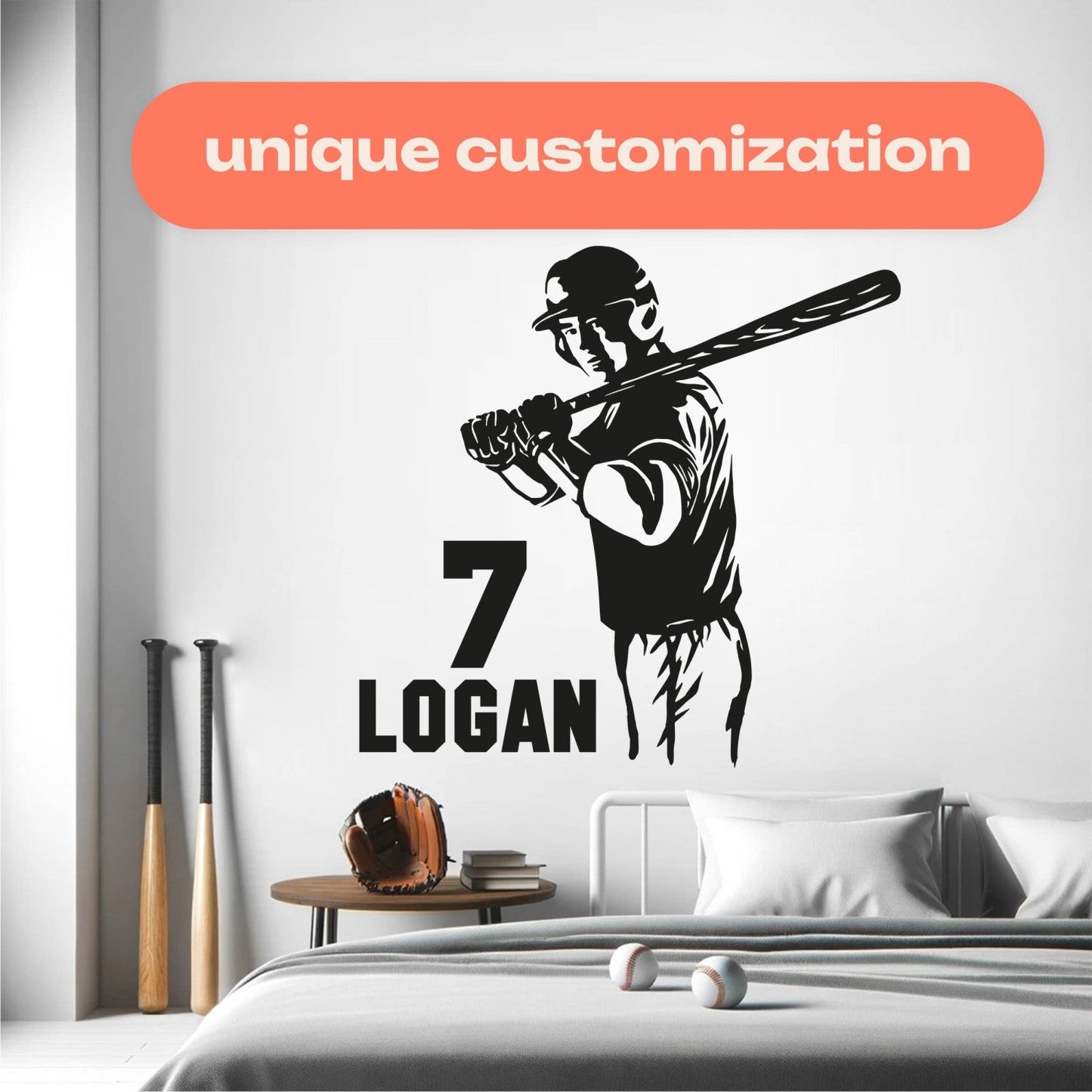 Baseball Wall Stickers - Sports Wall Decals for Boys Room - Baseball Bedroom Sticker - Baseball Wall Decal Personalized - Custom Name Stickers for Boy's Room