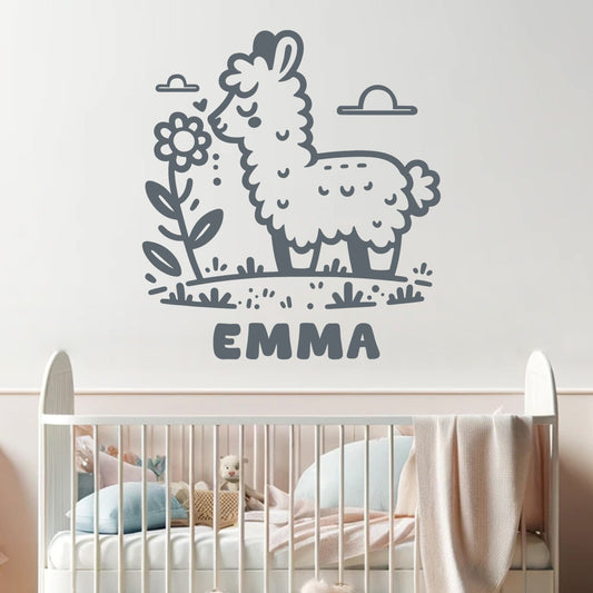 Animal Wall Decals - Customizable Baby Name Decals and Forest Animal Decor - Personalized Animal Wall Stickers for Nursery Room - Alpaca Wall Decals