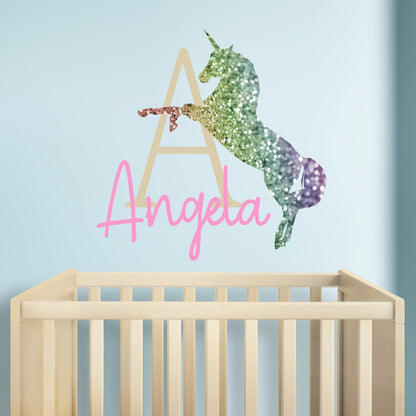 Customized Name Wall Decor Unicorn - Personalized Monogram Vinyl Stickers Featuring Custom Name - Custom Unicorn Decal Designs for a Magical Touch