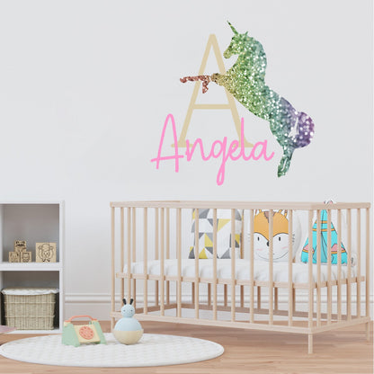 Customized Name Wall Decor Unicorn - Personalized Monogram Vinyl Stickers Featuring Custom Name - Custom Unicorn Decal Designs for a Magical Touch
