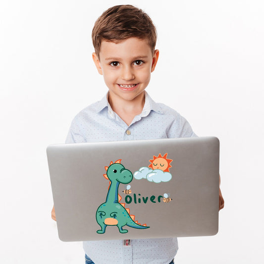 Personalized Name Stickers with Dinosaur Sun Clouds Bees - Durable Name Decals for Walls Doors Furniture Laptops - Easily-Applied Name Wall Decals for Girls and Boys