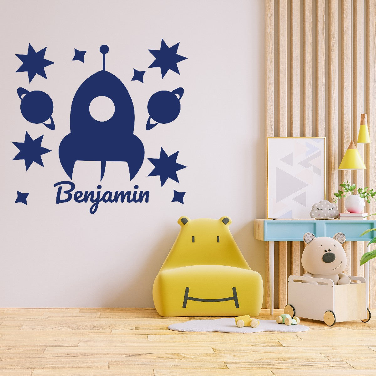 Personalized Name Stickers with Rocket Planets Stars - Durable Custom Name Stickers for Furniture and Gadgets - Cool Name Decals for Walls and any Kids Bedroom Decor