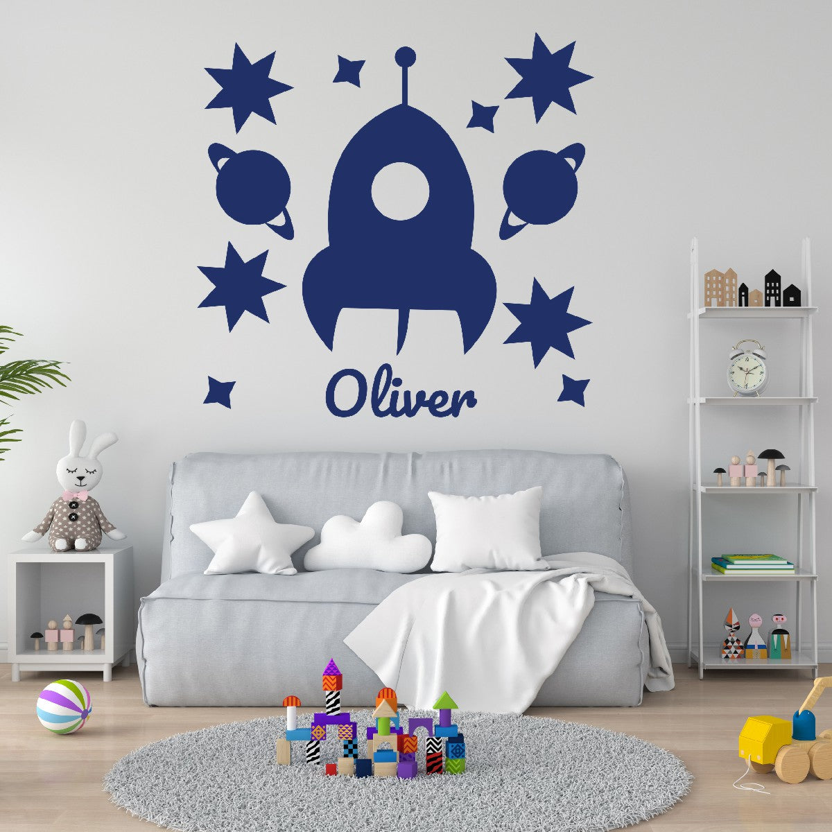 Personalized Name Stickers with Rocket Planets Stars - Durable Custom Name Stickers for Furniture and Gadgets - Cool Name Decals for Walls and any Kids Bedroom Decor