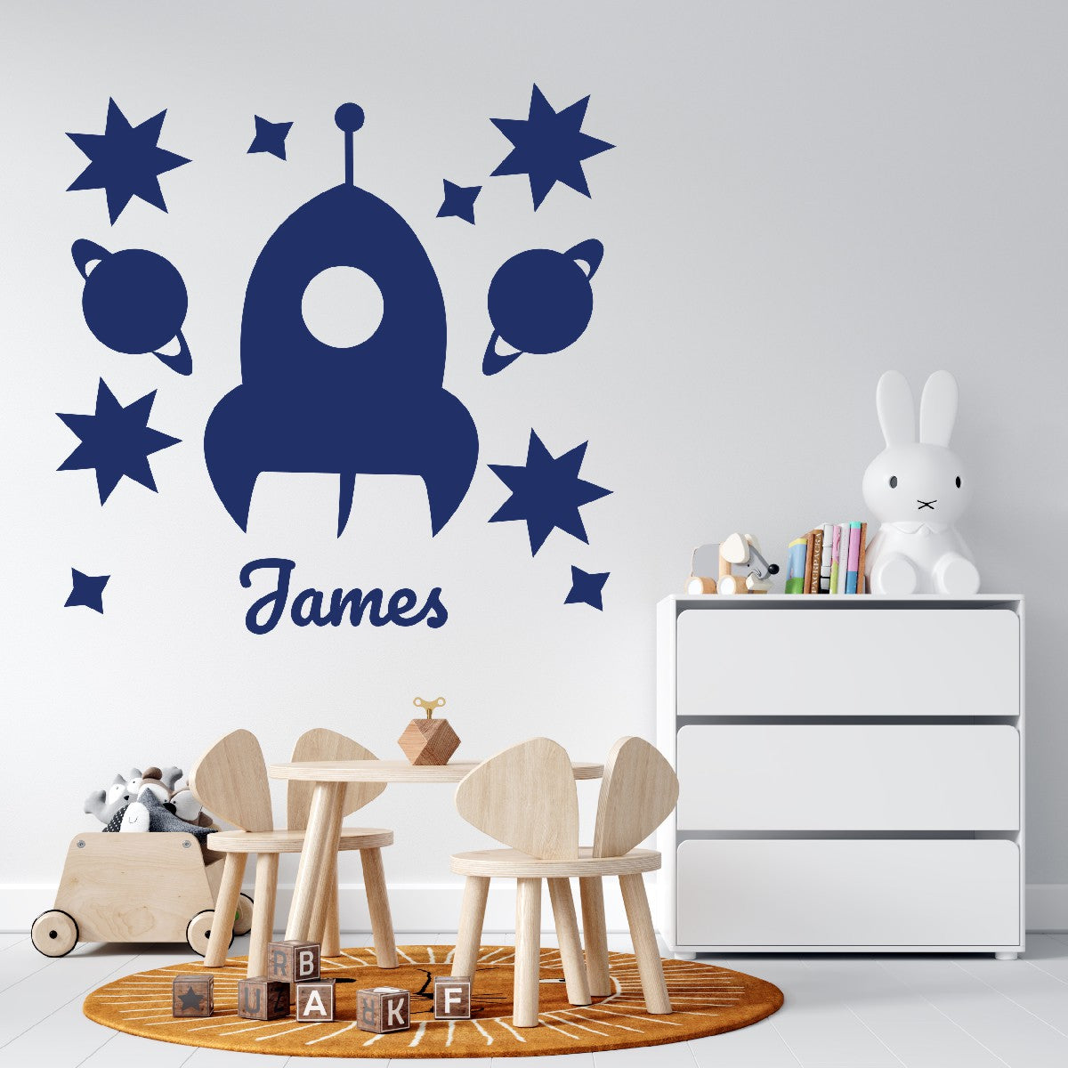 Personalized Name Stickers with Rocket Planets Stars - Durable Custom Name Stickers for Furniture and Gadgets - Cool Name Decals for Walls and any Kids Bedroom Decor