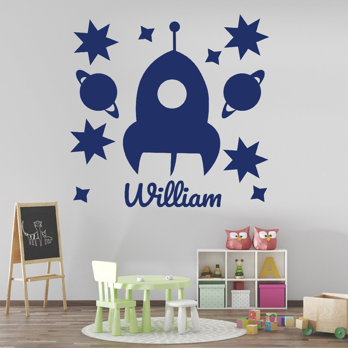 Personalized Name Stickers with Rocket Planets Stars - Durable Custom Name Stickers for Furniture and Gadgets - Cool Name Decals for Walls and any Kids Bedroom Decor