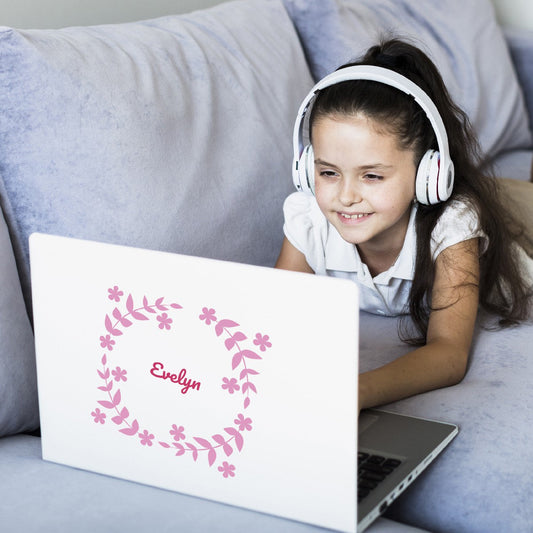 Personalized Name Stickers with Flowers and Leaves - Fade-Resistant Name Wall Decals for Girls - Durable Name Decals for Walls Furniture Laptop - Cute Name Decal