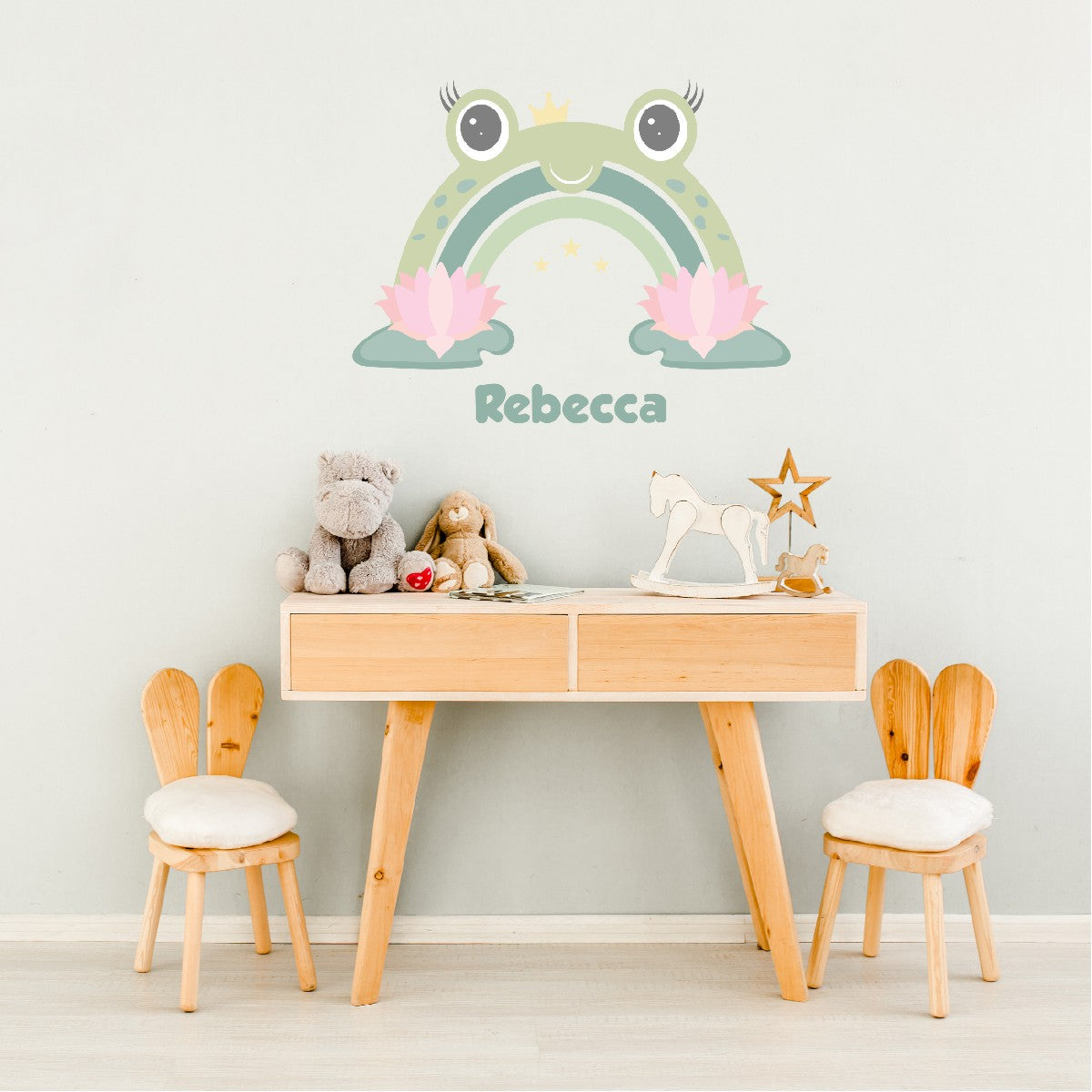 Boho Rainbow Wall Stickers - Cute Rainbow with a Little Toad Decal for Nursery and Girls Bedroom Decor - Boho Rainbow Wall Decal with Name