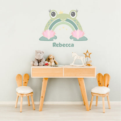 Boho Rainbow Wall Stickers - Cute Rainbow with a Little Toad Decal for Nursery and Girls Bedroom Decor - Boho Rainbow Wall Decal with Name