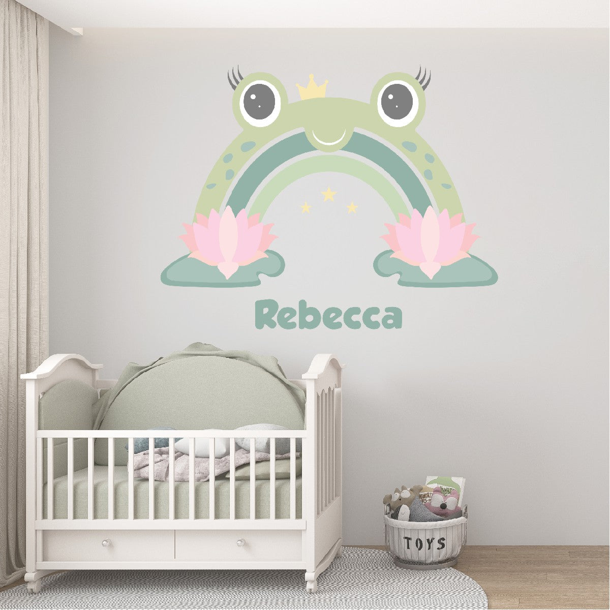 Boho Rainbow Wall Stickers - Cute Rainbow with a Little Toad Decal for Nursery and Girls Bedroom Decor - Boho Rainbow Wall Decal with Name