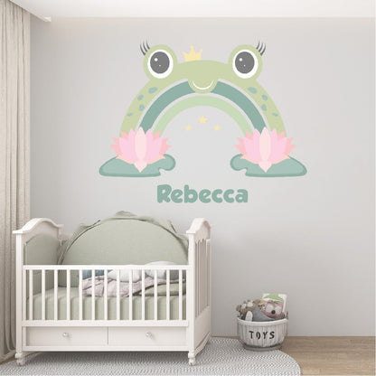 Boho Rainbow Wall Stickers - Cute Rainbow with a Little Toad Decal for Nursery and Girls Bedroom Decor - Boho Rainbow Wall Decal with Name
