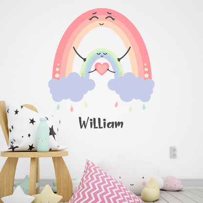 Boho Rainbow and Heart Wall Stickers - Big and Little Rainbow Hugging the Heart - Colorful Decals for Girls Nursery and Bedroom Decor