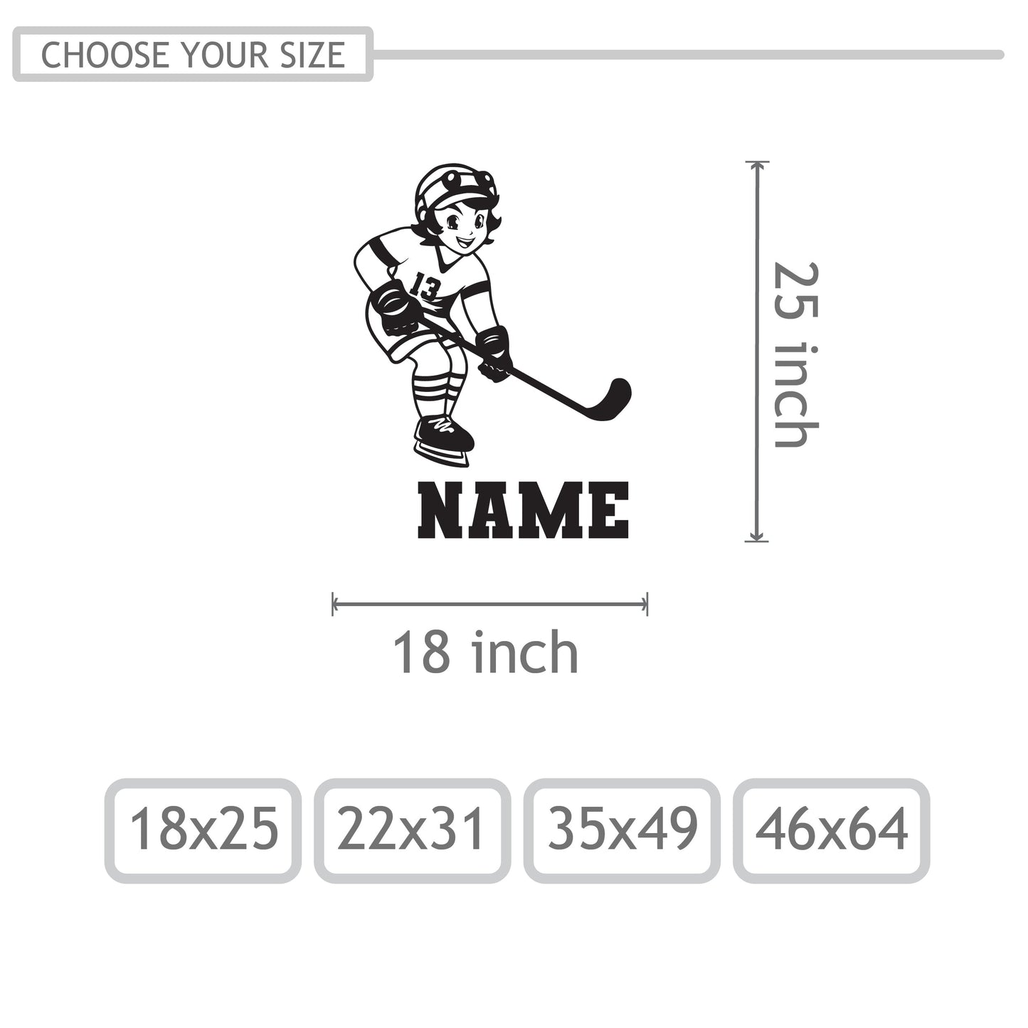 Personalized Ice Hockey Wall Decals - Anime Hockey Wall Stickers for Girls' - Hockey Wall Clings, Murals, and Vinyl Decals - Anime Hockey Girls Team Decals