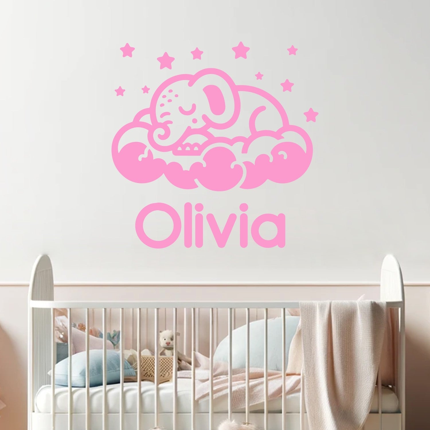 Elephant Wall Stickers - Personalized Animal Wall Stickers for Nursery Room - Personalized Elephant Wall Decals - Elephant Name Wall Decal 