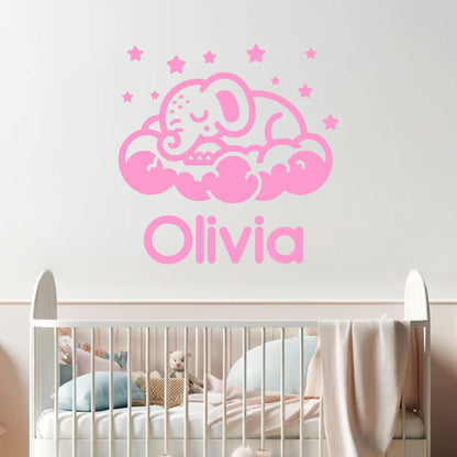 Elephant Wall Stickers - Personalized Animal Wall Stickers for Nursery Room - Personalized Elephant Wall Decals - Elephant Name Wall Decal 