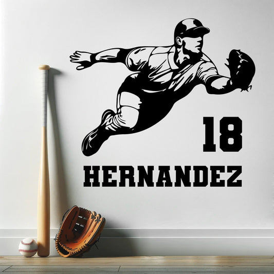 Custom Baseball Player Wall Decal - Personalized Baseball Name Decal for Wall - Personalized Baseball Wall Stickers Bedroom