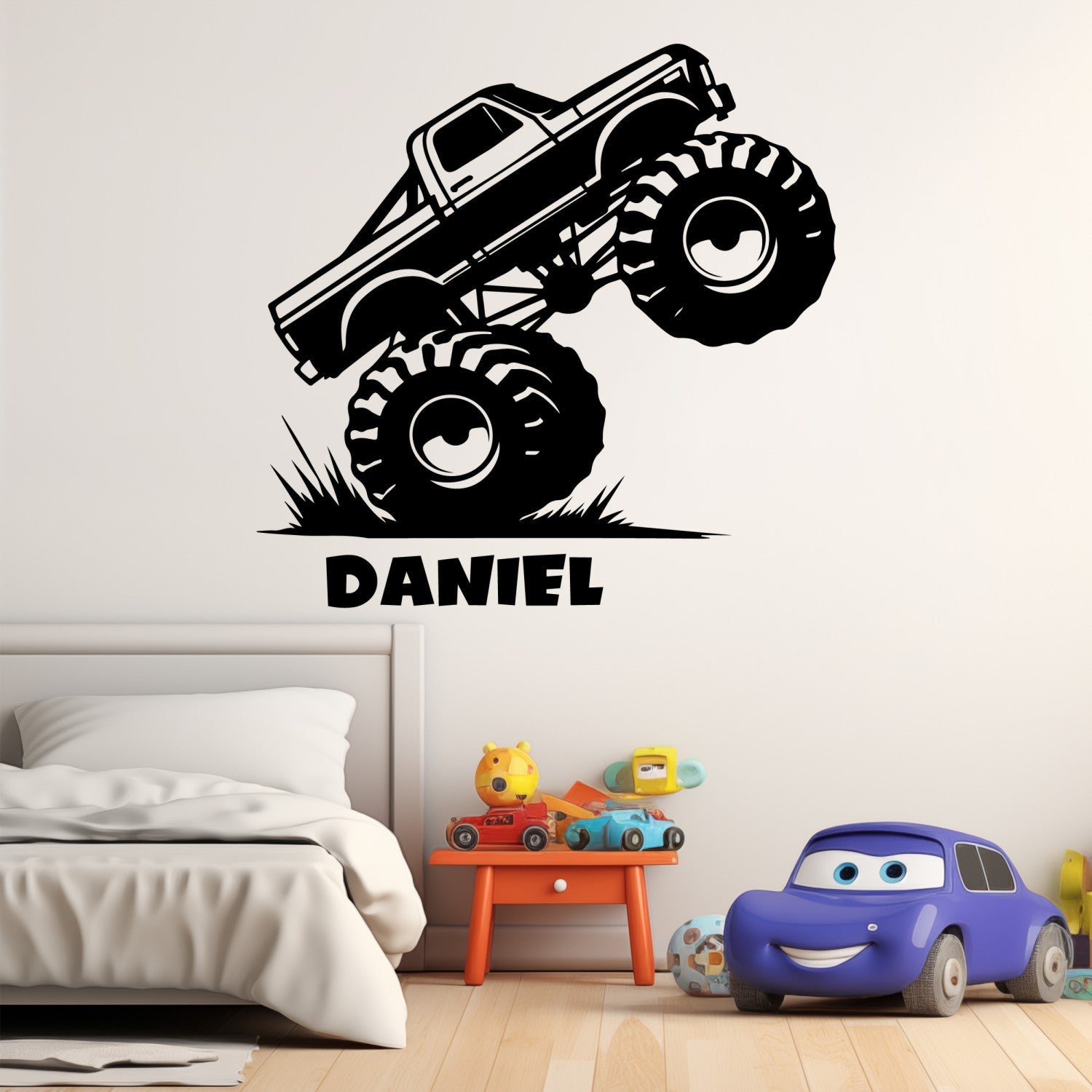 Car Truck Wall Decals with Personalized Name - Monster Truck Art for Boys Room - Monster Jam Wall Decals for Kids Rooms - Monster Truck Sticker