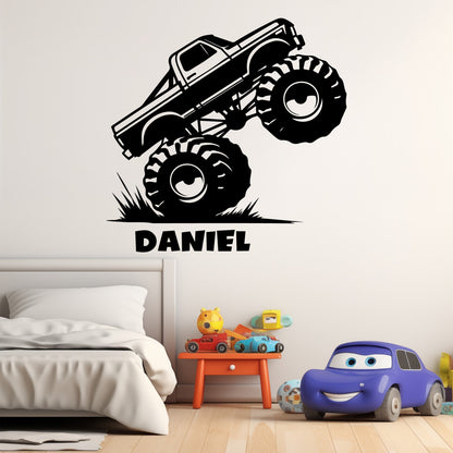 Car Truck Wall Decals with Personalized Name - Monster Truck Art for Boys Room - Monster Jam Wall Decals for Kids Rooms - Monster Truck Sticker