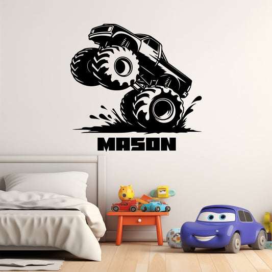Monster Truck Wall Decals - Monster Truck Theme Customized Stickers - large monster truck wall stickers - Monster Truck Wall Decals for Kids Rooms