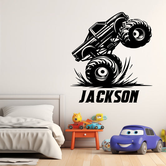 Personalized Monster Truck Wall Decal for Boys - Monster Truck Sticker with Custom Name - Car Wall Decals for Boys Room - Monster Truck Wall Decals