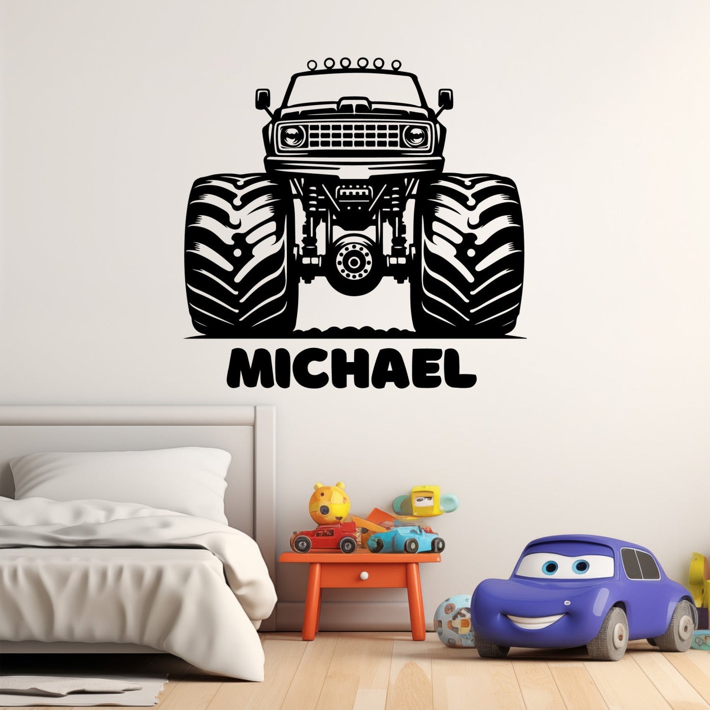 Monster Truck Stickers with Custom Name for Walls - Kids Room Decor with Monster Truck Stickers - Monster Truck Room Decor for Boys