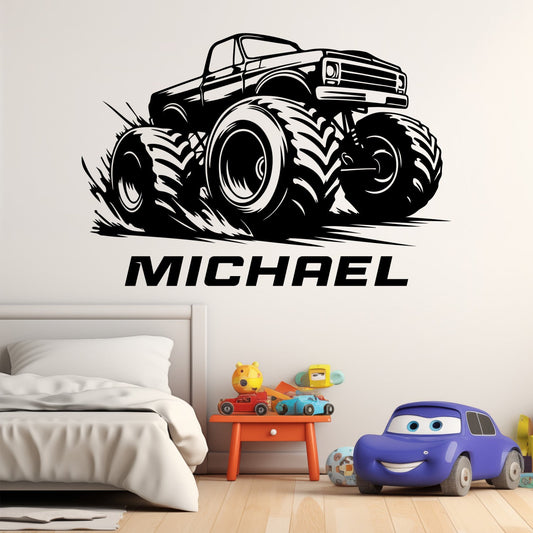 Car Wall Decals for Boys Room - Monster Truck Stickers - Personalized Name Decal with Monster Truck - Monster Truck Room Decor for Boys