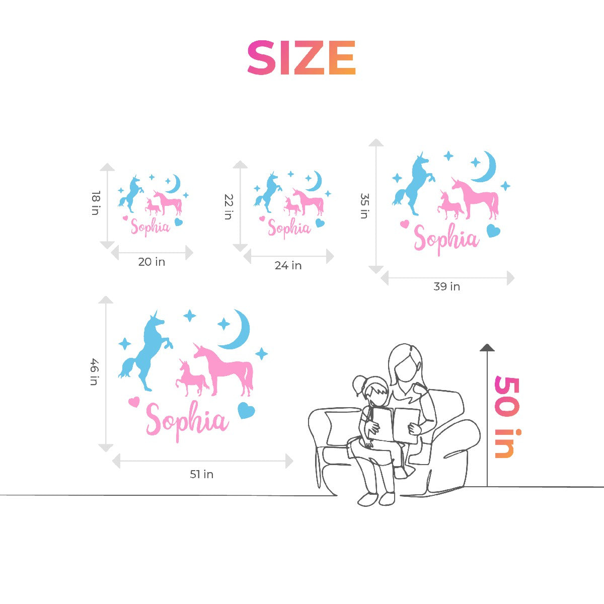 Personalize Unicorn Wall Designs with Kid's Name - Unicorn Family Wall Decals for Room Decor -  Adorn Your Space with a Cute Unicorn Family