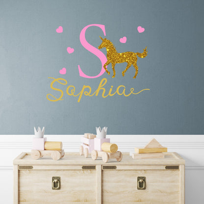 Personalized Unicorn Name Wall Decal - Personalized Vinyl Stickers Featuring Custom Name and Monogram - Unique Unicorn Designs For Girls Room