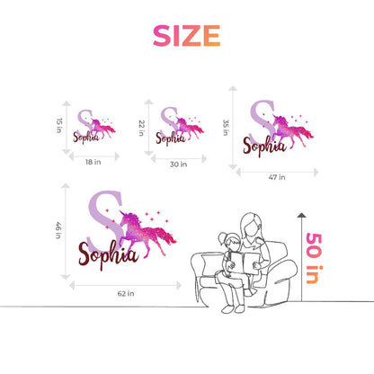 Personalized Unicorn Wall Stickers with Monogram - Custom Vinyl Stickers with Kid's Name - Unicorn Wall Name Sticker for Girl's Room